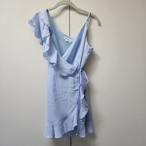 Superdown Light Blue Ruffle Wrap Dress Size Small